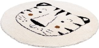 Primaflor-Ideen in Textil Kinderteppich NOMAD - Whiter Tiger, rund, Höhe: 35 mm, Hochflor, Motiv Tiger, weich & kuschelig, Kinderzimmer