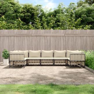 vidaXL 7-tlg. Garten-Lounge-Set mit Kissen Anthrazit Poly Rattan