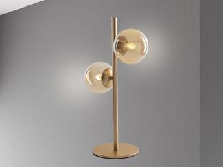 ECO-LIGHT LED Nachttischlampe, Dimmfunktion, LED wechselbar, Warmweiß, große ausgefallene Designer Bauhaus Lampe dimmbar, 2x Glas-kugel Gold