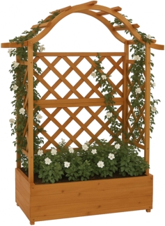 Hochbeet HWC-P66, Pflanz-/Blumenkasten Pflanzkübel Rankgitter Rankhilfe Spalier Holz MVG 138 x 110 x 44 cm ~ natur