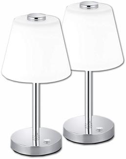 LED Tischleuchten 2er SET in Chrom glänzend mit Glaslampenschirm Weiß, Höhe 29cm