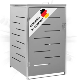 DELUKE® 1er Mülltonnenbox JAGU Edelstahl Grau 115x69x77,5cm Mülltonnenverkleidung für 1 Tonne 240L Müllbox aus Metall Mülltonnenschutz Mülltonnendach