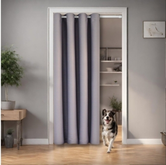 tinycurtains Türvorhang für alle gängigen Türgrößen, Thermovorhang (ohne Stange) Türgardine, Ösen (1 St), abdunkelnd, 100% Polyester, blickdicht hellgrau Moonlight 200x150cm für Tür, Schrank & Fenster