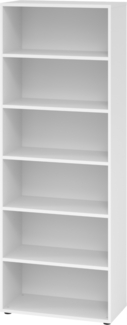 bümö Regal weiß, Standregal aus Holz für 6 Ordnerhöhen - Bücherregal 80 cm breit, Aktenregal für Ordner & Bücher, Büroregal, Holzregal, Ordnerregal, Aufbewahrungsregal, Buchregal, 968RE-W