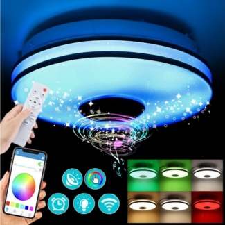 WILGOON Deckenleuchte LED Deckenlampe, LED RGB Panel Deckenleuchte Sternenhimmel Dimmbar, LED fest integriert, Tageslichtweiß, RGB, mit Bluetooth Musik Lautsprecher APP,36W RGB Farbwechsel