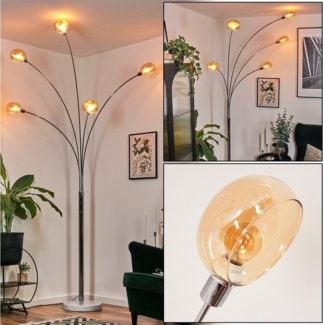 hofstein Stehlampe Stehlampe aus Metall in Weiß/Chrom-/Bernsteinfarben mit Marmorfuß, ohne Leuchtmittel, verstellbar, im Retro/Vintage-Design, Schalter am Gehäuse, E14