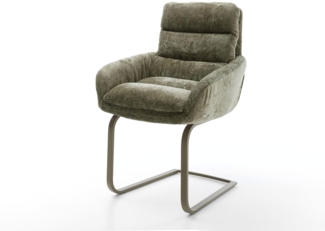 Freischwinger Abelia-Flex mit Armlehnen Chenille Olive Freischwinger flach Effektfinish Titan