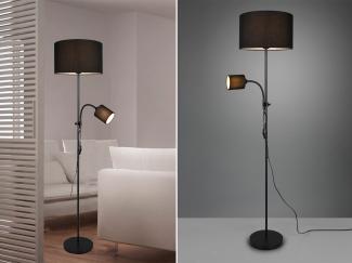 Reality Leuchten LED Stehlampe, Lesearm, LED wechselbar, Warmweiß, Design-klassiker mit Leselampe Lampenschirm-e Stoff Schwarz Höhe 160cm