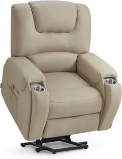 M MCombo Fernsehsessel mit Aufstehhilfe Elektrisch, mit Massage & Heizung, Relaxsessel mit Liegefunktion bis 145°, 7252 (Mikrofaser, Beigebraun)