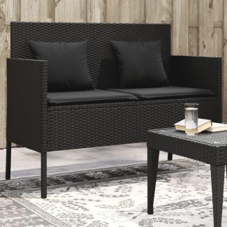 vidaXL Gartenbank mit Kissen Schwarz Poly Rattan 365771