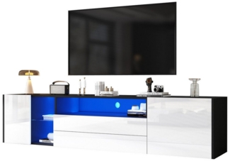 OKWISH Lowboard für 75-Zoll-Fernseher (Fernsehtisch, Wohnzimmermöbel, 1 St, 2 Schubladen und 2 Türen), Hochglanz-LED-TV-Schrank