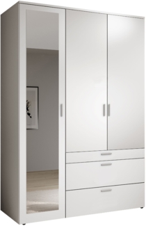 Stella Trading VESALA Kleiderschrank mit Spiegeltür in Weiß - Vielseitiger Drehtürenschrank 3-türig für Ihr Schlafzimmer - 135 x 195 x 56 cm (B/H/T)