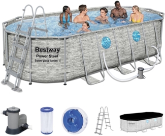 BESTWAY 56716 Power Steel Vista Pool Swimmingpool Grau Zubehör 549x274x122cm