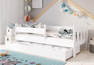 Kids Collective Kinderbett 80x160 | 80x180 | 90x200 cm mit Schublade, Rausfallschutz & Lattenrost in weiß 180x80 Mädchen Jungen Bett