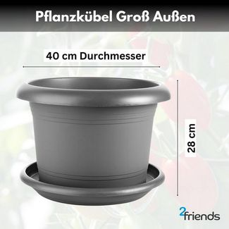 Centi Pflanzkübel Großer Blumentopf anthrazit robust frostfest (2er-Set)