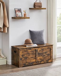 Vasagle Schuhbank, Sitzbank mit Stauraum, Sitztruhe mit 2 Sicherheitsscharnieren, Aufbewahrungsschrank, Vintge-Stil, 40 x 100 x 46 cm, für Flur, Schlafzimmer, Wohnzimmer, vintagebraun SBL061T01 von Songmics