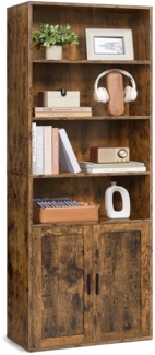 Bücherregal, 6-stöckiges hohes Regal, Standregal mit Türen und offenen Fächern, vielseitig einsetzbar