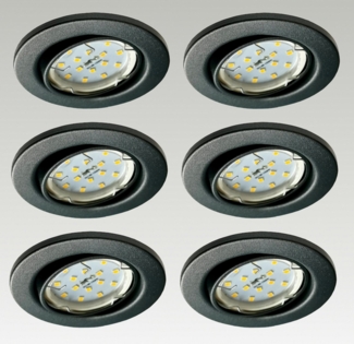 TRANGO LED Einbauleuchte, 6er Set 6729-061-5WAK IP23 LED Einbaustrahler Anthrazit matt inkl. 6x 5 Watt GU10 LED Leuchtmittel 3000K warmweiß & Fassung, Badleuchte, Deckenleuchte, Deckenstrahler