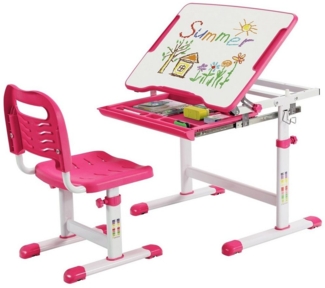 COSTWAY Kinderschreibtisch, mit Stuhl, höhenverstellbar, neigbar, Rosa