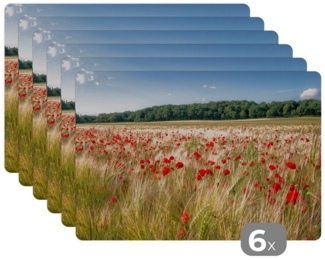 MuchoWow Platzset Wilde Mohnblumen auf einem großen Feld, (6-St), Platzsets, Tischset, Abwaschbar, Tischsets, Platzdeckchen