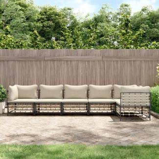 vidaXL 6-tlg. Garten-Lounge-Set mit Kissen Anthrazit Poly Rattan 3186754