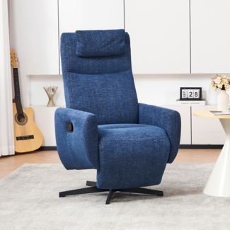 Relaxsessel, bequemer Chenille-Fernsehsessel mit Fußstütze, drehbarer Stillsessel & Loungesessel für Wohnzimmer, Chenille, Blau
