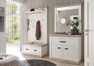 Garderobe Florenz 214cm pinie weiß oslo pinie Sitzbank Kommode Paneel