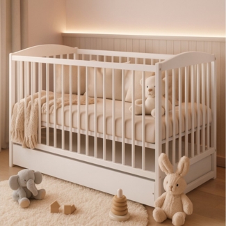 Alavya Home® Babybett NALA, Gitterbett 60x120 cm mit Schubladen, verstellbar & Stäbe herausnehmbar