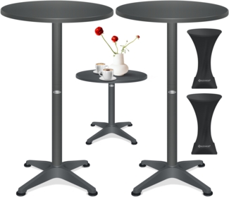 KESSER® 2in1 Stehtisch Bistrotisch Aluminium Edelstahlplatte | höhenverstellbar | 70cm / 115cm | Partytisch Tisch | In- & Outdoor | Hochzeit | Empfangstisch | 4 Standfüße und Regencover Anthrazit, Ø 60 cm, 2er Set