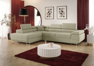 Ecksofa Schlafsofa Sofa MONARO Stoff Quelle Latte Ottomane Links