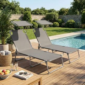 SONGMICS Sonnenliege klappbar, 2er Set, belastbar bis 110 kg, verstellbare Sonnenblende, Rückenlehne, grau