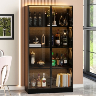 Merax Glasvitrine 160 cm – Staubdichte LED-Glasvitrine mit gehärteter Glastür, – Vitrine, Bücherregal, Badezimmer, Schwarz