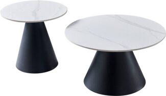 HELA Couchtisch DUSTIN (Set, 2-St), 2er Set Couchtisch, rund, Sintered Stone, Gestell kegelförmig