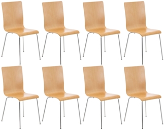 CLP 8er Set Besucherstuhl Pepe mit ergonomisch geformten Holzsitz und Metallgestell,natura