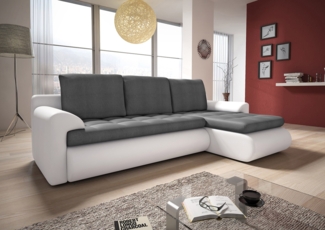 Ecksofa Santi mit schmutzabweisender Stoff - Polsterecke L-Form, Schlafsofa mit Bettkasten, Sofa mit Schlaffunktion, Couch (Weiß + Grau (Madryt 120 + Trinity 14), Ecksofa Rechts)