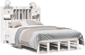 vidaXL Massivholzbett mit Regal ohne Matratze Weiß 135x190 cm Kiefer 3323984