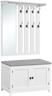 Schuhbank Wandgarderobe Set, Garderobe mit Spiegel, 8 Doppelhaken