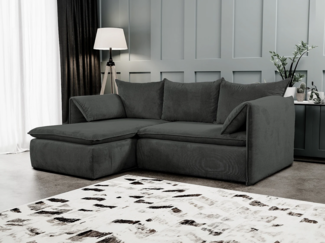 Vente-unique - Ecksofa mit Schlaffunktion - Ecke links - Feincord - Anthrazitgrau - TEODORA