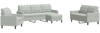 vidaXL 4-tlg. Sofagarnitur mit Kissen Hellgrau Samt 3278361