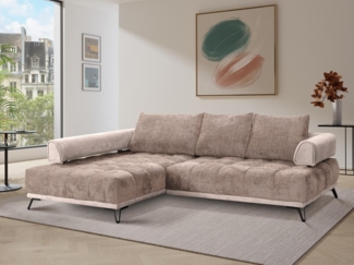 Vente-unique - Ecksofa - Ecke links - Chenille-Stoff & Samt - Taupe - NIVORIA