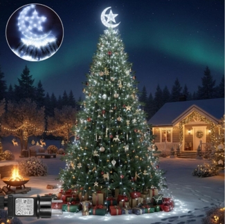 LMaxhome LED-Lichterkette Wasserfall Weihnachtsbaum Beleuchtung Stern Außen Garten, 350-flammig, 3.47M, 8 Modi mit Fernbedienung, Topper Mondstern, Timer