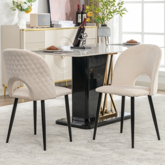 Samt Esszimmerstuhl mit Rückenlehne, Diamantmuster, stabilem Metallgestell, verstellbaren Füßen, moderner Polsterstuhl im 2er Set