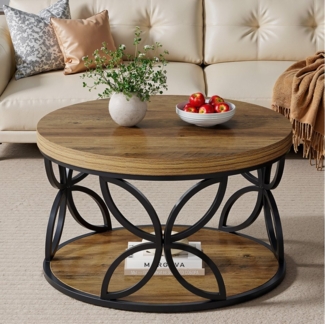 Tribesigns Couchtisch runder Couchtisch, 2-stufiger Wohnzimmertisch mit Metallrahmen