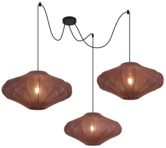 Qazqa Pendelleuchte Plu, ohne Leuchtmittel, E27, Braun, Japandi, Textil, 3-flammig