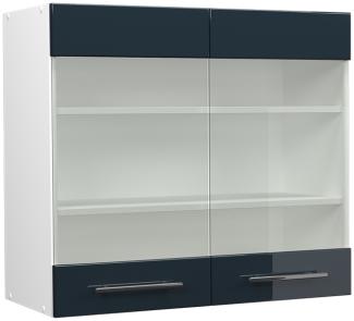 Vicco Glashängeschrank Fame-Line Weiß Dunkelblau Hochglanz 80 cm