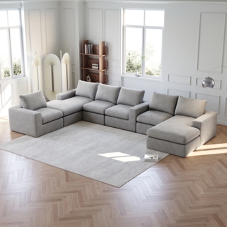 Sofa, Boneless Couch mit Chaiselongue L-förmiges gepolstertes Cordsofa mit drei Kissen keine Montage erforderlich 2 Stück, Cord, Beige