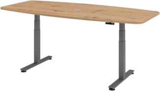 bümö Konferenztisch elektrisch höhenverstellbar 220x103 in Asteiche, Gestell: Graphit - elektrischer Besprechungstisch oval mit Memoryfunktion höhenverstellbarer Meetingtisch, XDSM22-R-G