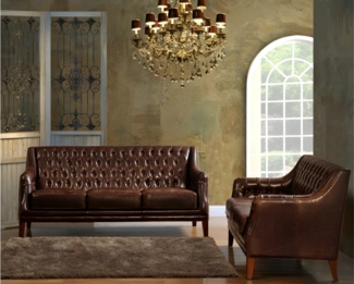 Vente-unique - Couchgarnitur Leder 3+2 COLBERT - Braun