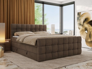 Boxspringbett ALTIVO KING DUO, Doppelbett mit Stauraum Multipocket-Matratze und Topper Bett mit Kopfteil, Fußteil - 180 x 200 cm - Braun Velvet - H4
