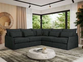 Ecksofa für Wohnzimmer, L-förmige Ecke mit losen Kissen, modular 4-Sitzer couchgarnitur - VERSO - Dunkelgrau Struktur